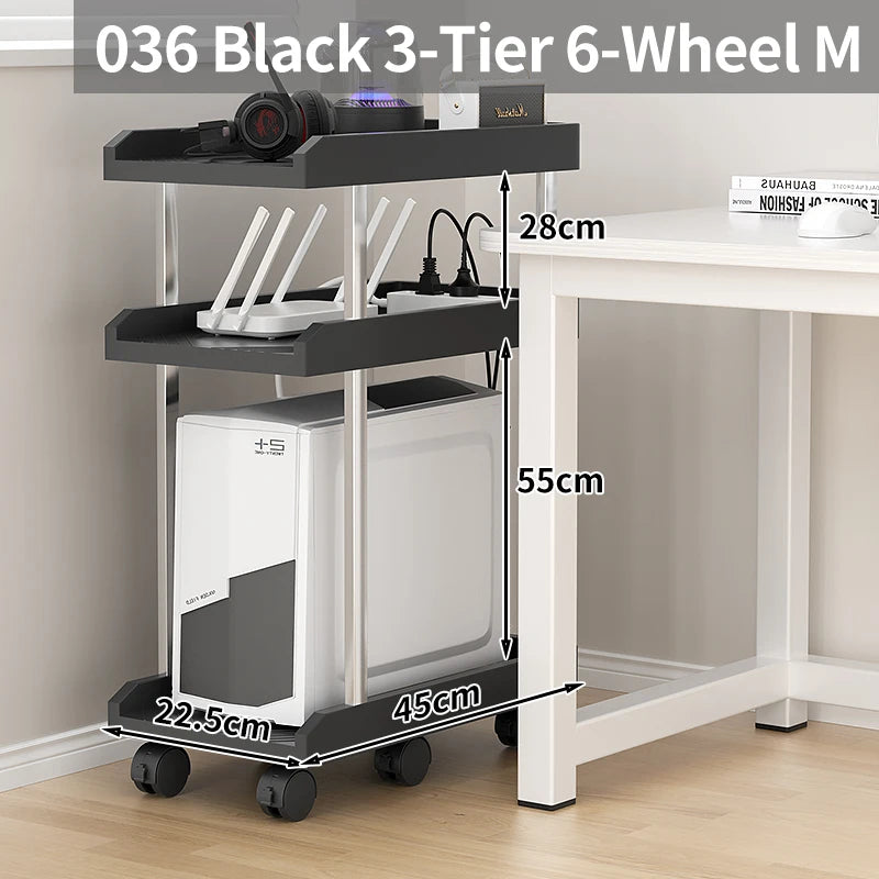 Adjustable Height Mobile CPU Stand Printer Shelf With Wheels Strong Load Capacity For Desktop Computer Tower Printer Office Use