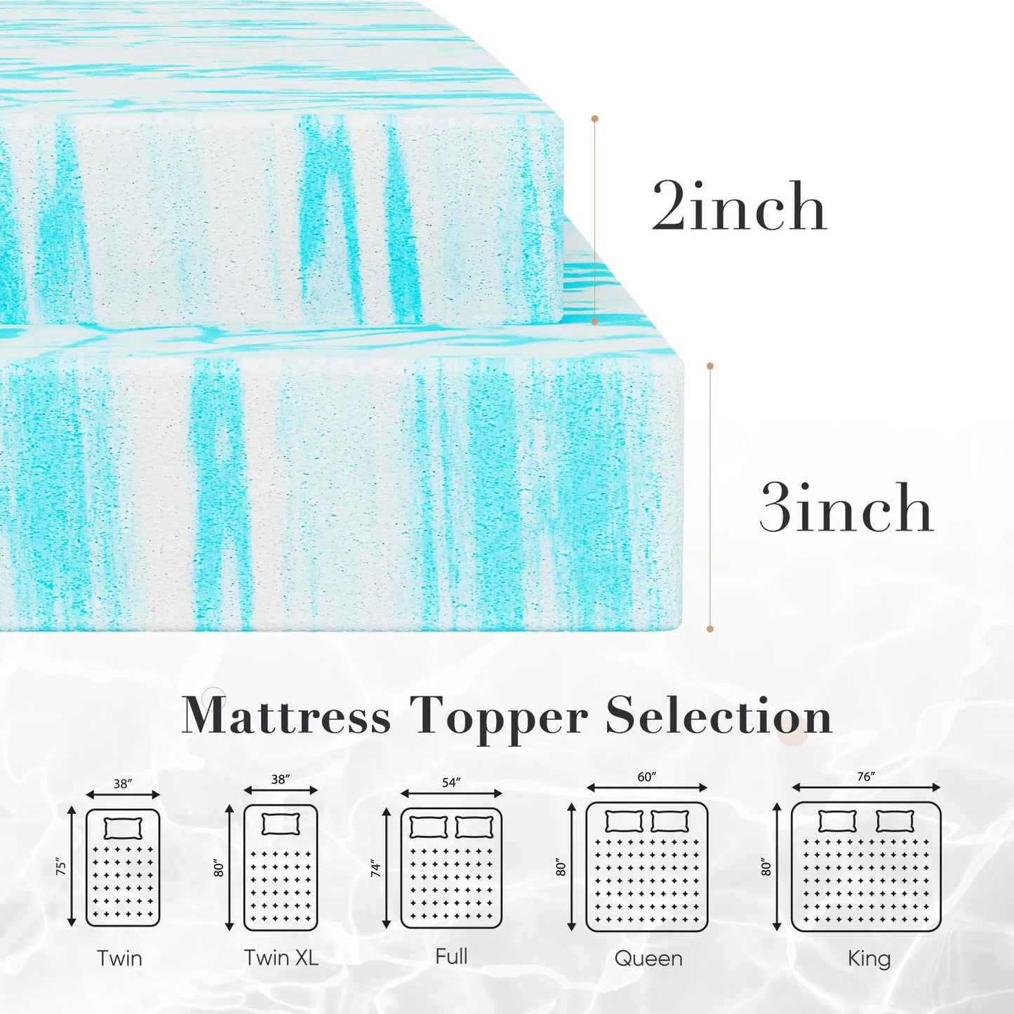 JHK 2-3 Inch Memory Foam Mattress Topper Queen Size Thick Gel Cooling Mattress Soft and Breathable Bed Topper Bedroom Furniture