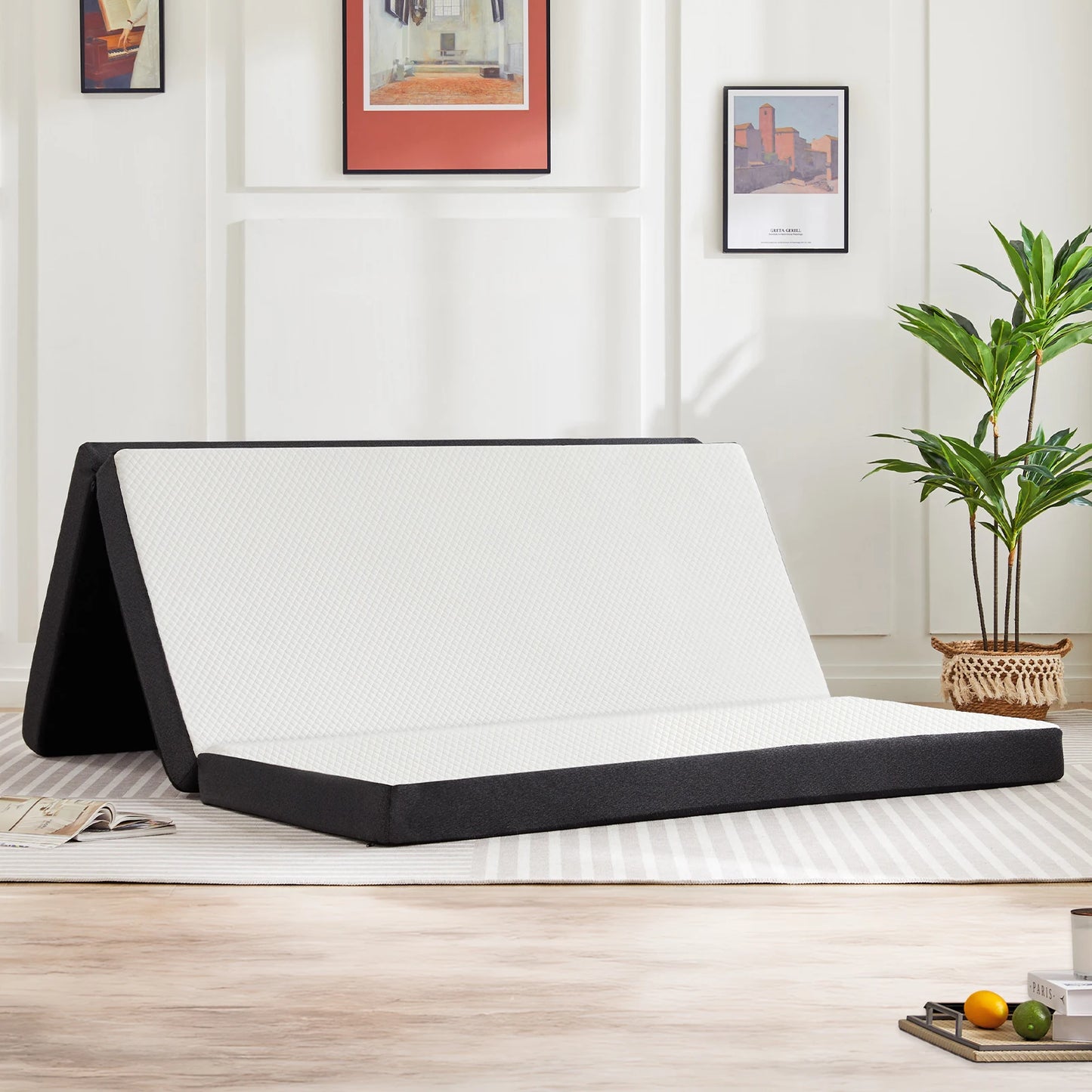 JHK Tri-Fold Memory Foam Mattress with Collapsible and Washable Cover Portable Floor Bed with CertiPUR-US Certified for Travel