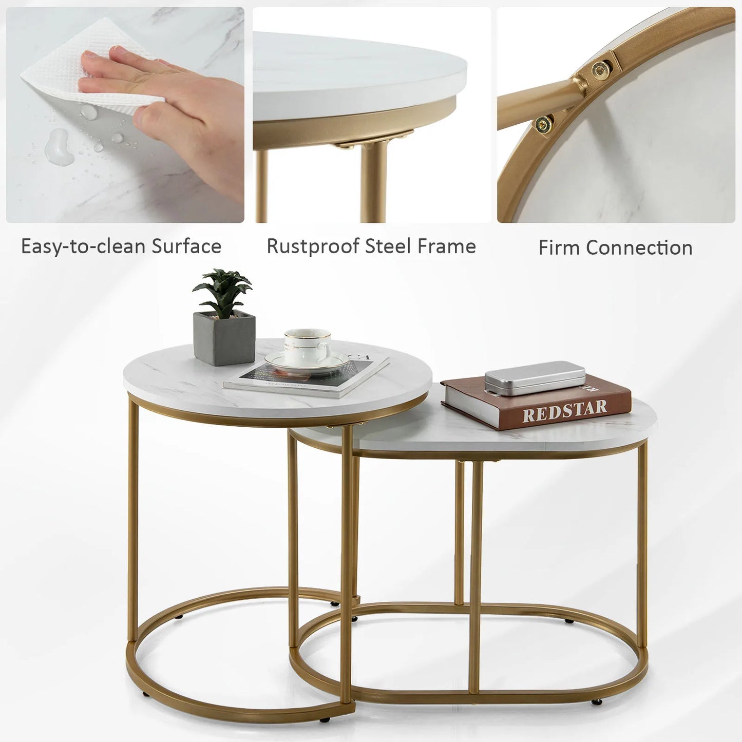 Nesting Coffee Table Modern Set of 2 Marble Coffee Side Table Set Living Room