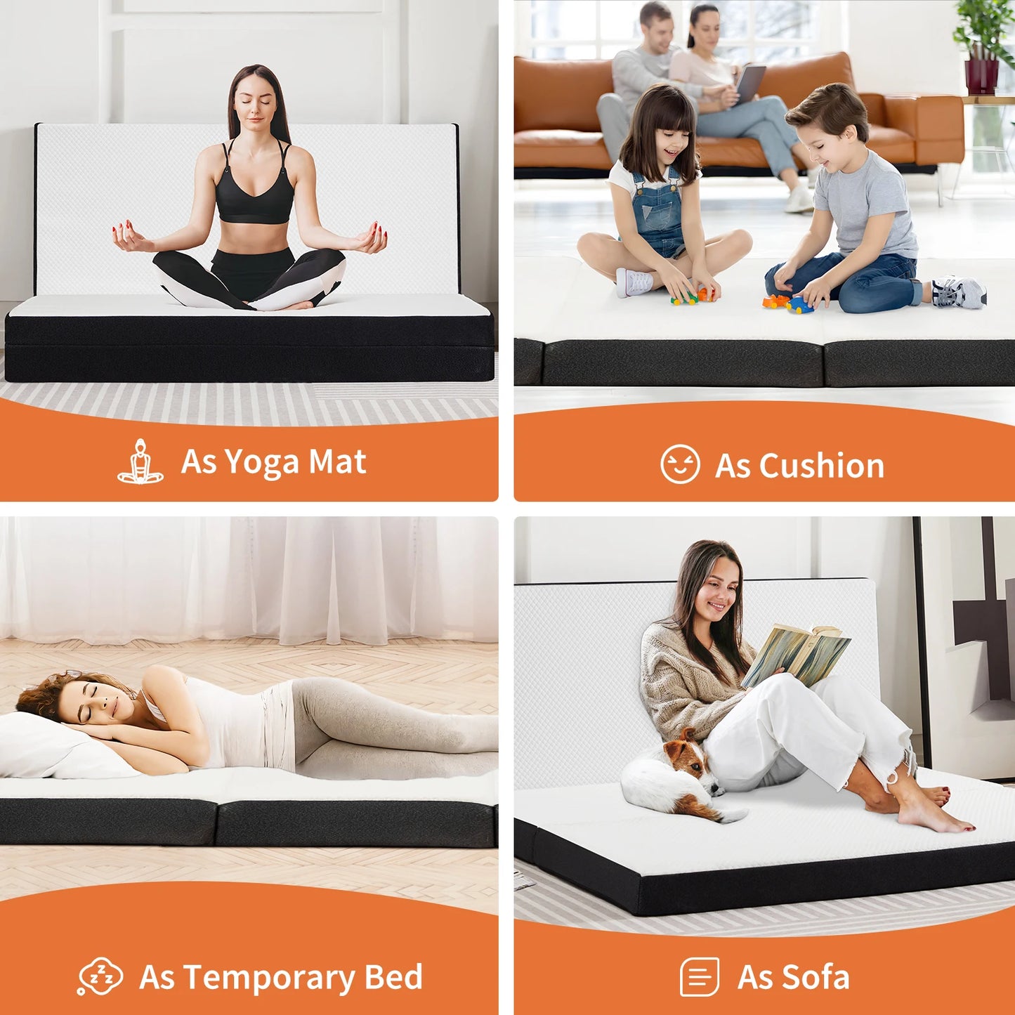 JHK Tri-Fold Memory Foam Mattress with Collapsible and Washable Cover Portable Floor Bed with CertiPUR-US Certified for Travel