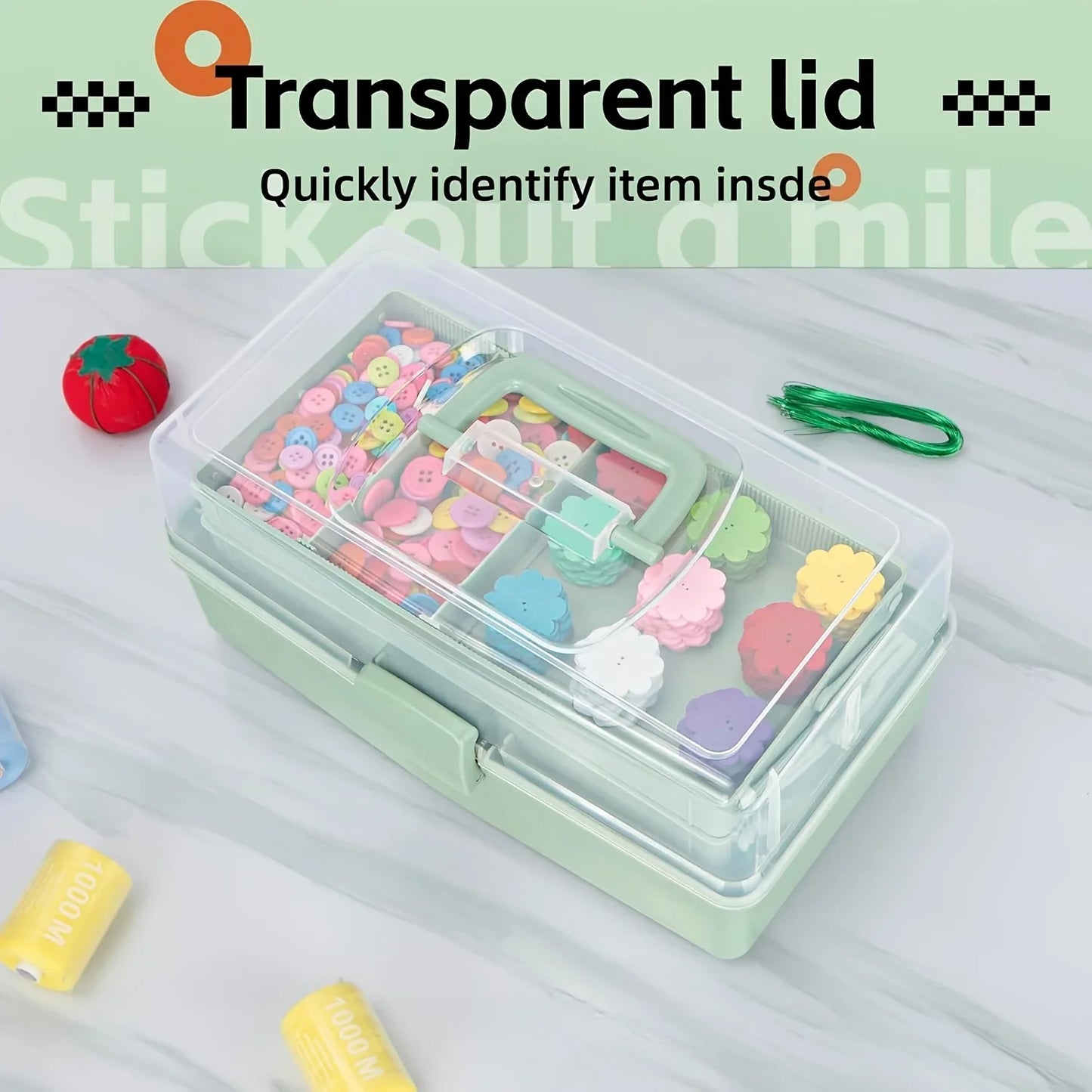 3-Layer Plastic Dividing Storage Box Craft Organizer and Storage with Adjustable Spacers Portable Handled Art Supply Organizer