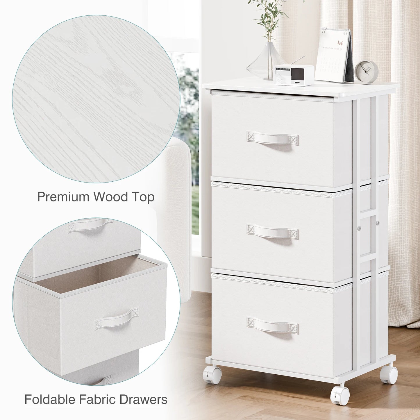 JHK 3 Drawers Dresser Storage Cabinet with Wheels Rolling Fabric Dresser Tower Storage Cabinet Organizer with Steel Frame for Closet Bedroom Entryway