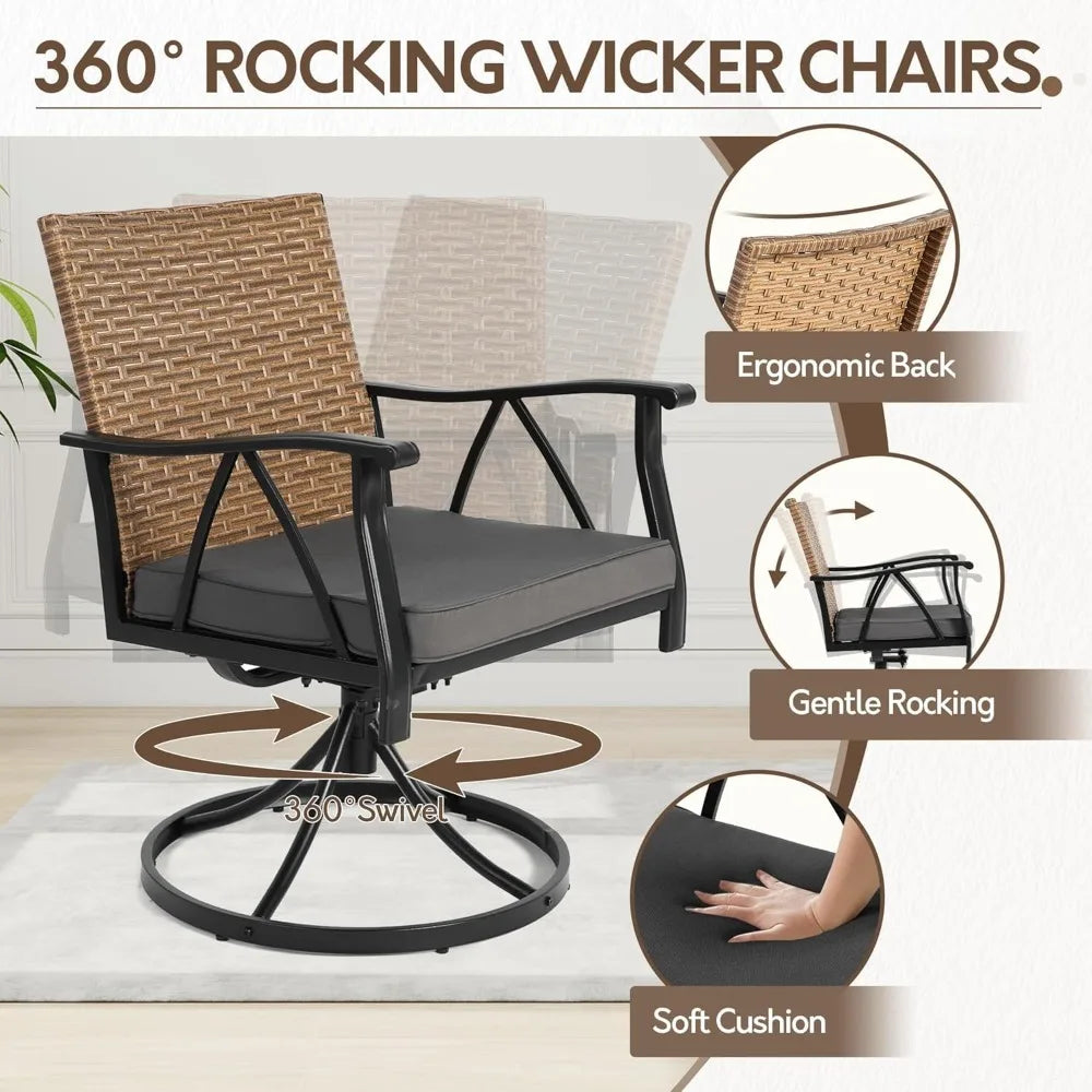 5-Piece Patio Dining Set for 4，Outdoor Dining Set with Wicker Swivel Patio Dining Chairs with Cushions & 1 Black, Customized