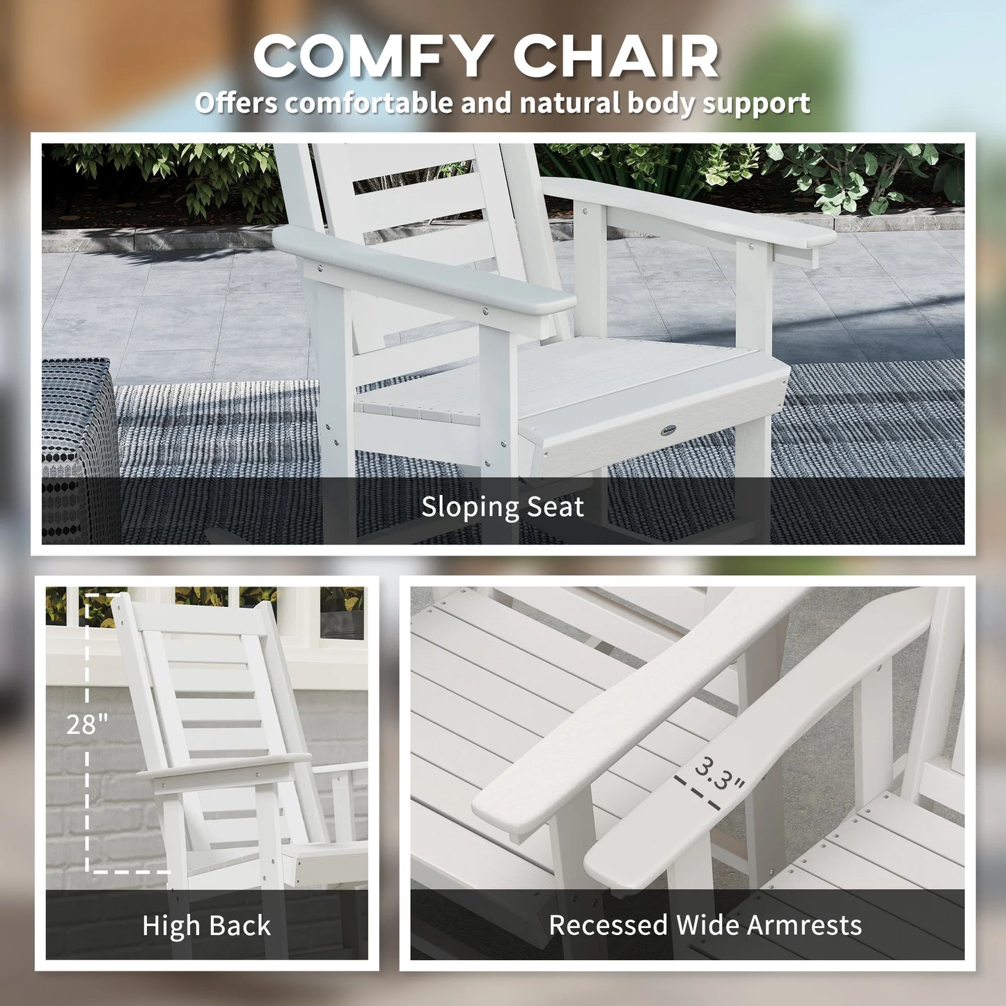2 Outdoor Rocking Chairs, HDPE High Back Patio Rockers, White