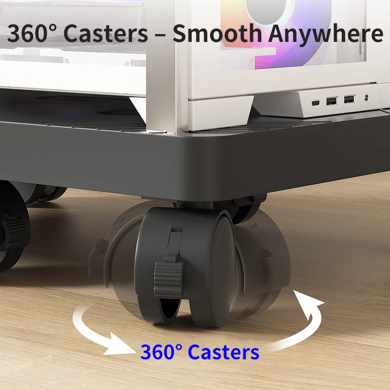 Adjustable Height Mobile CPU Stand Printer Shelf With Wheels Strong Load Capacity For Desktop Computer Tower Printer Office Use