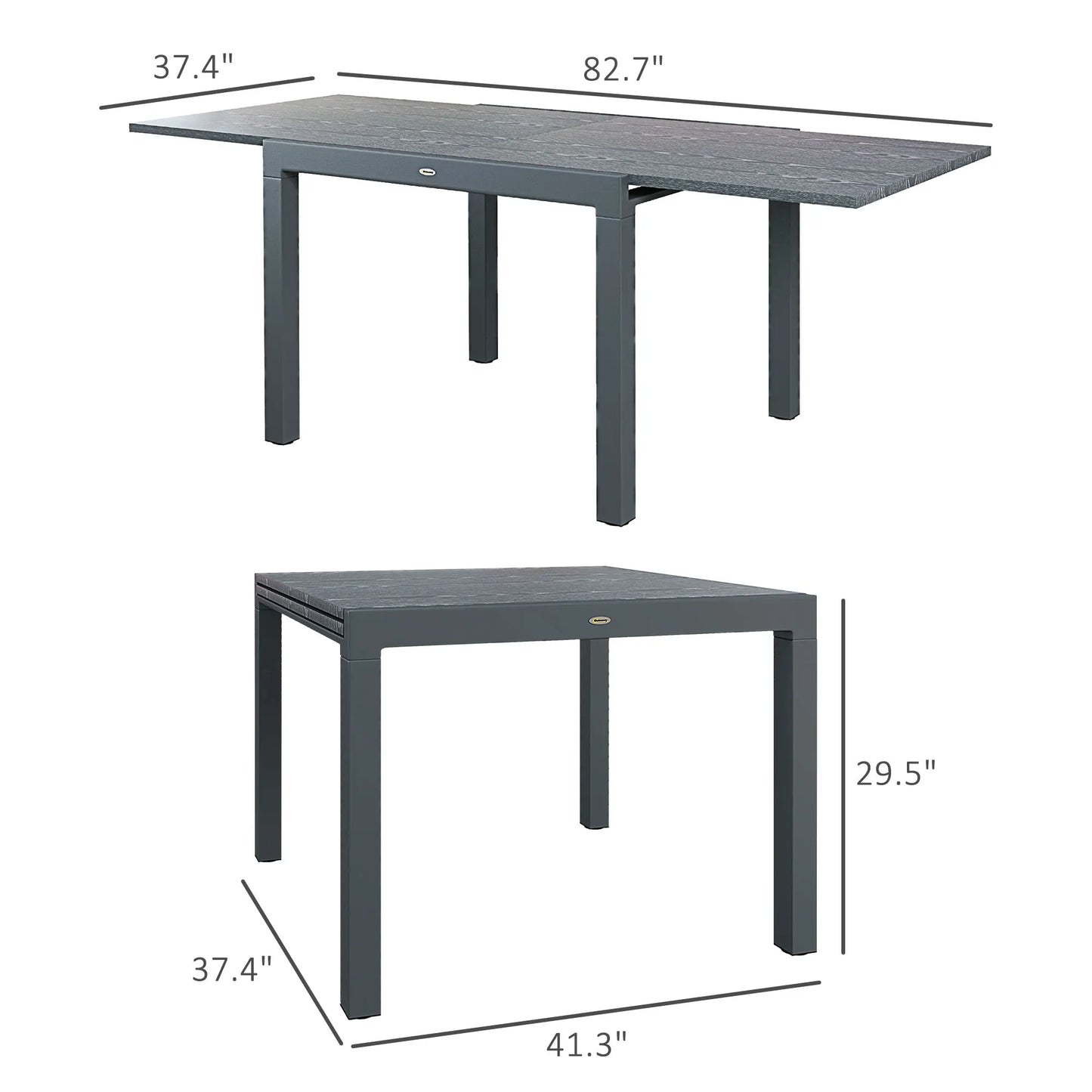 Extendable Patio Table for 6-8 People, Aluminum Frame Rectangular Outdoor Dining Table, for Backyard, Dark Gray