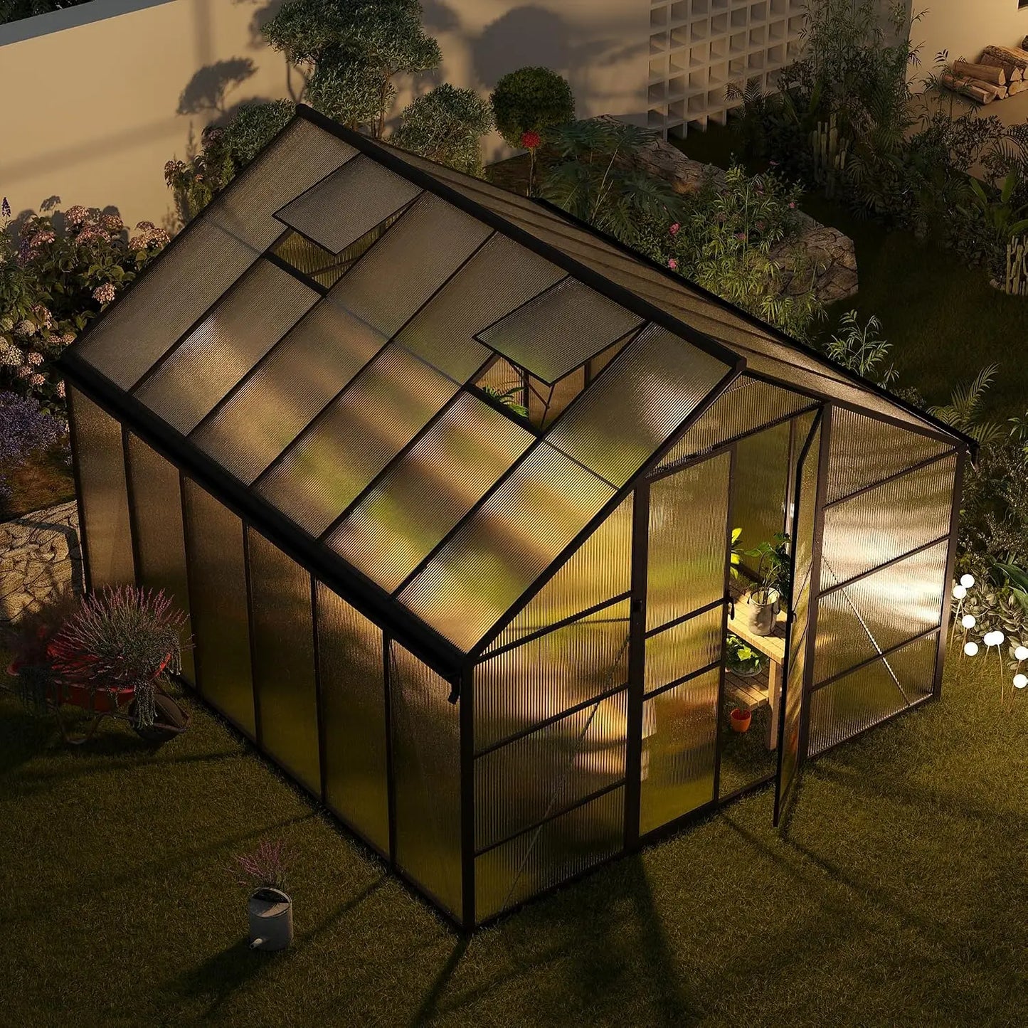 10x12 FT Greenhouse for Outdoors, Polycarbonate Greenhouse with Roof Vent, Enhanced Aluminum Large Walk-in Green House, Custom