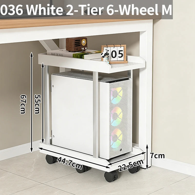 Adjustable Height Mobile CPU Stand Printer Shelf With Wheels Strong Load Capacity For Desktop Computer Tower Printer Office Use