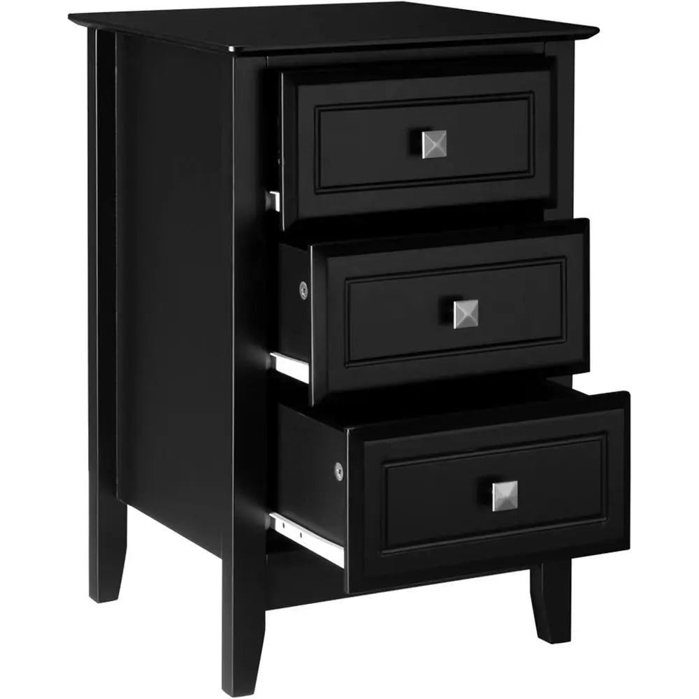 Upgraded 3 Drawers Night Stands for Bedrooms Set of 2, Wooden Black Nightstand Stylish, Modern Bed Side Table/Night Stand for Sm