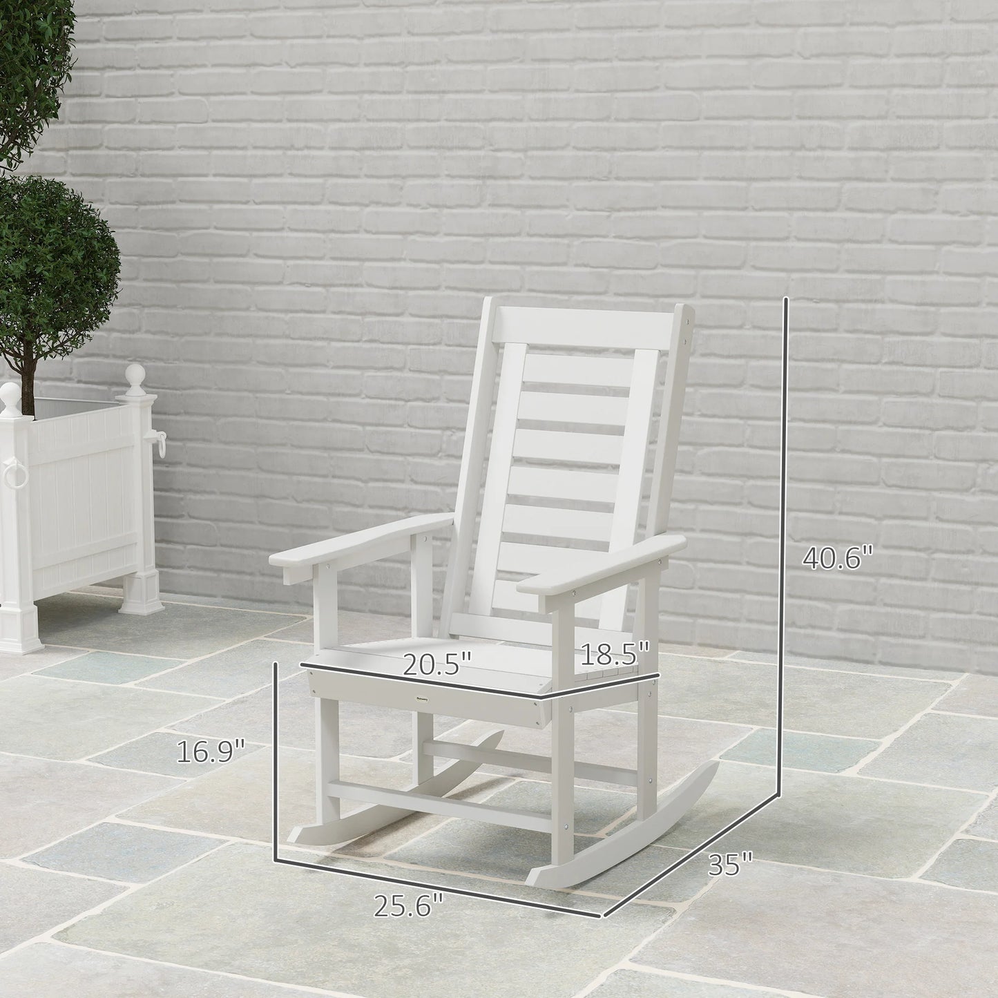 2 Outdoor Rocking Chairs, HDPE High Back Patio Rockers, White