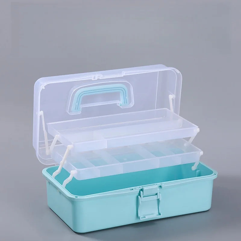 3-Layer Plastic Dividing Storage Box Craft Organizer and Storage with Adjustable Spacers Portable Handled Art Supply Organizer