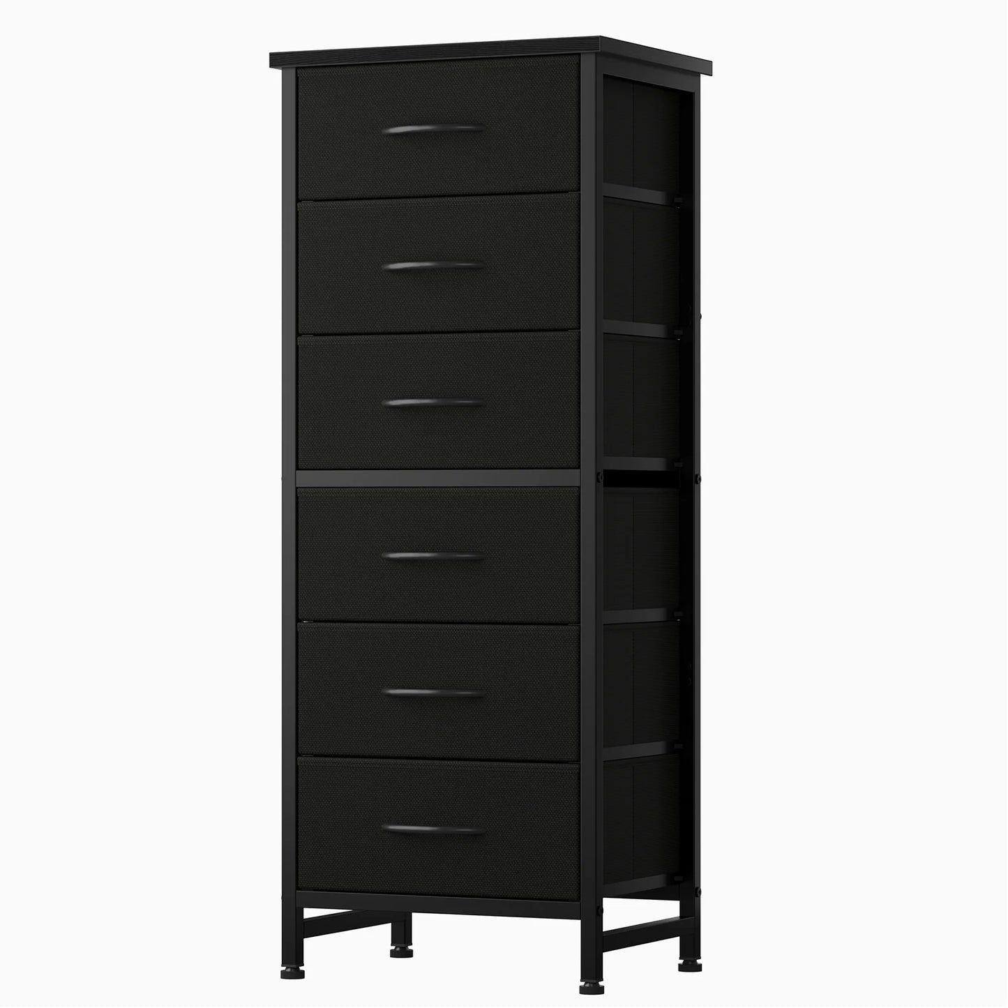 JHK Tall 6 Fabric Drawer Dresser  for Bedroom Wood Top and Metal Frame Skinny Chest of Drawers Narrow Storage Tower with Organization Furniture