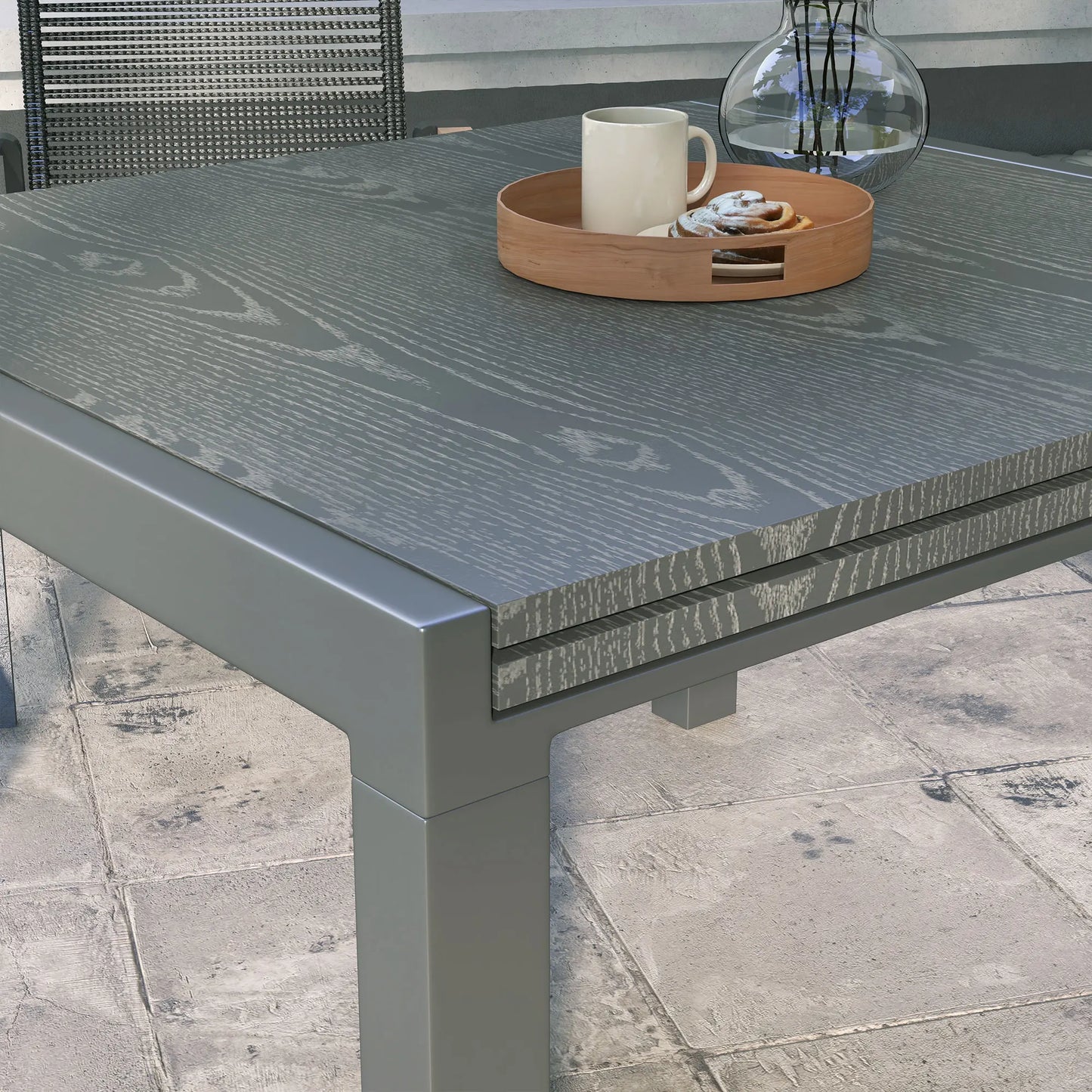 Extendable Patio Table for 6-8 People, Aluminum Frame Rectangular Outdoor Dining Table, for Backyard, Dark Gray