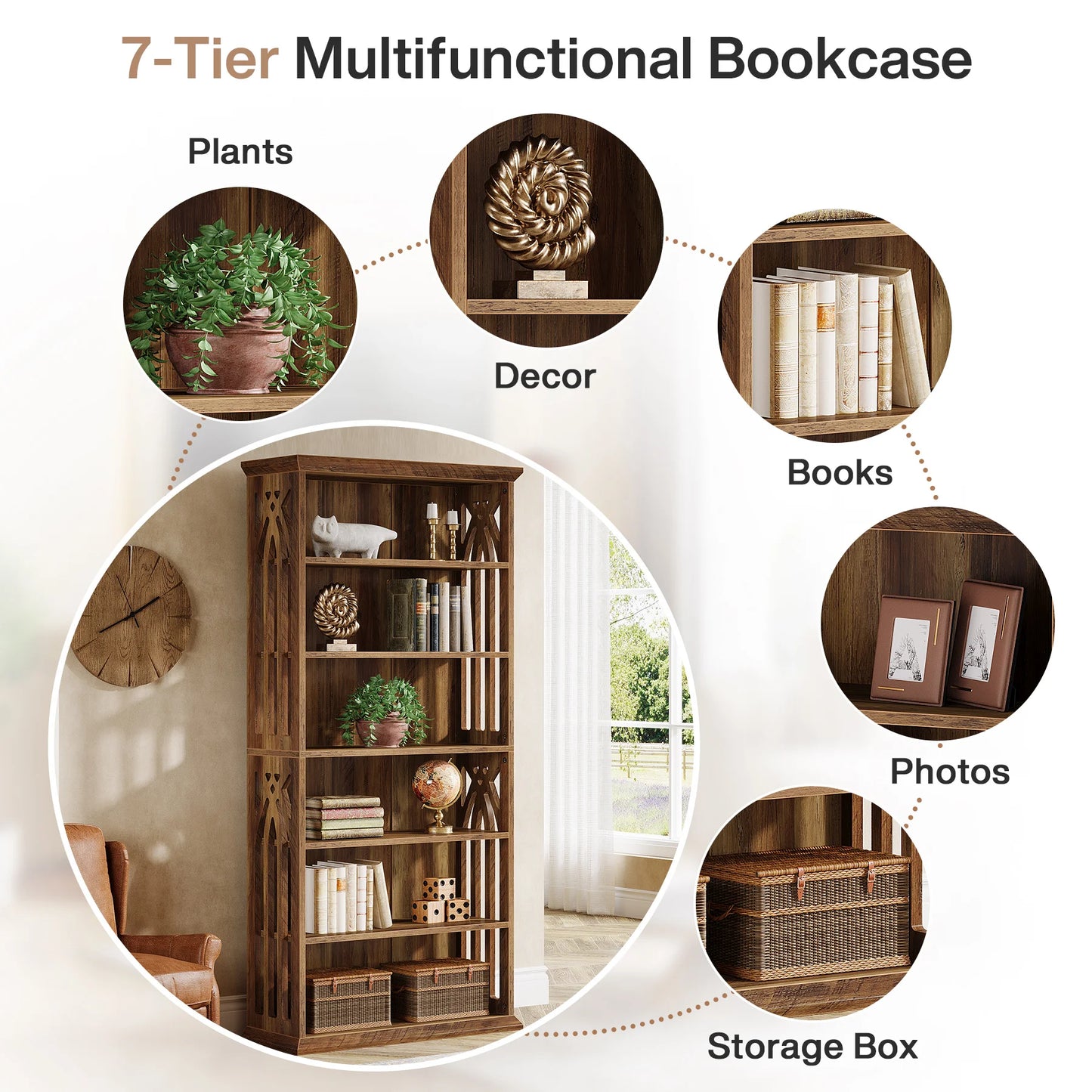 Tribesigns 6-Tier Bookshelf, 75-Inch Tall Bookcase, Large Bookshelves and Bookcases Freestanding Display Shelves, Wood Bookshelf