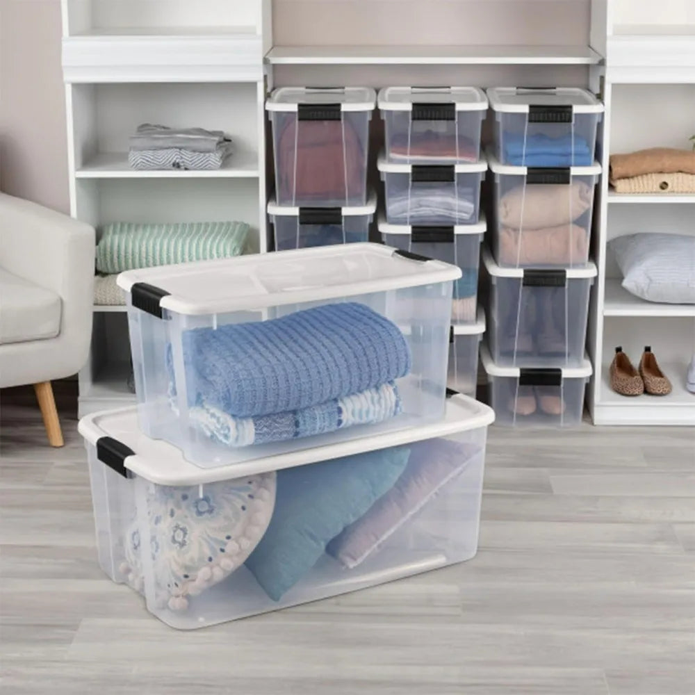 Sterilite 4 Pack Ultra Latching Box 70 Quart Clear Plastic Heavy - Duty Storage Bins with Lids for Closet Bathroom Office