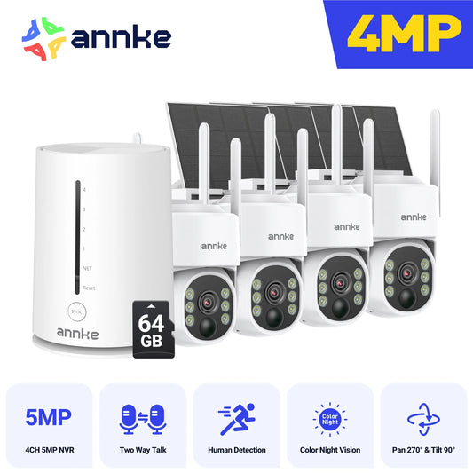 ANNKE 4MP Battery WiFi Security Camera PT Auto Tracking Color Night Vision Wireless IP Camera 4CH Security System