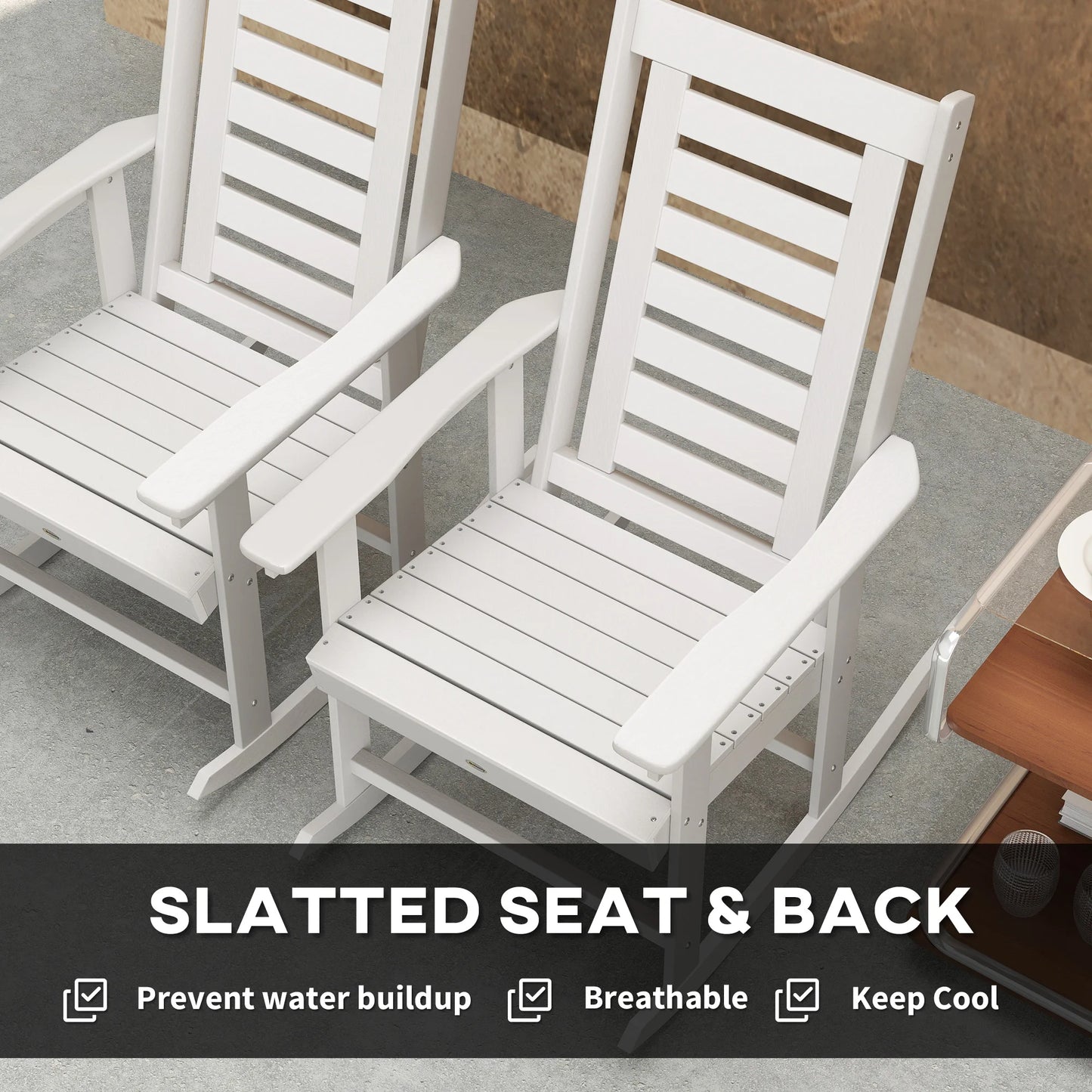 2 Outdoor Rocking Chairs, HDPE High Back Patio Rockers, White