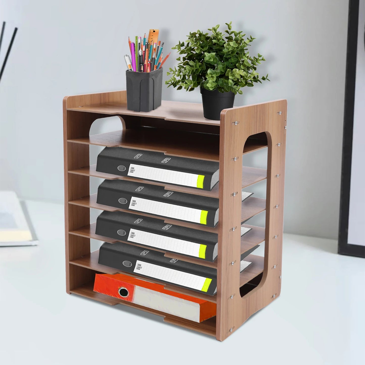 7Tier Widen Wood Office Paper Organizer for Desk Desktop File Holder Desk Letter Tray & A4 Paper Sorter 36*25*38.5cm