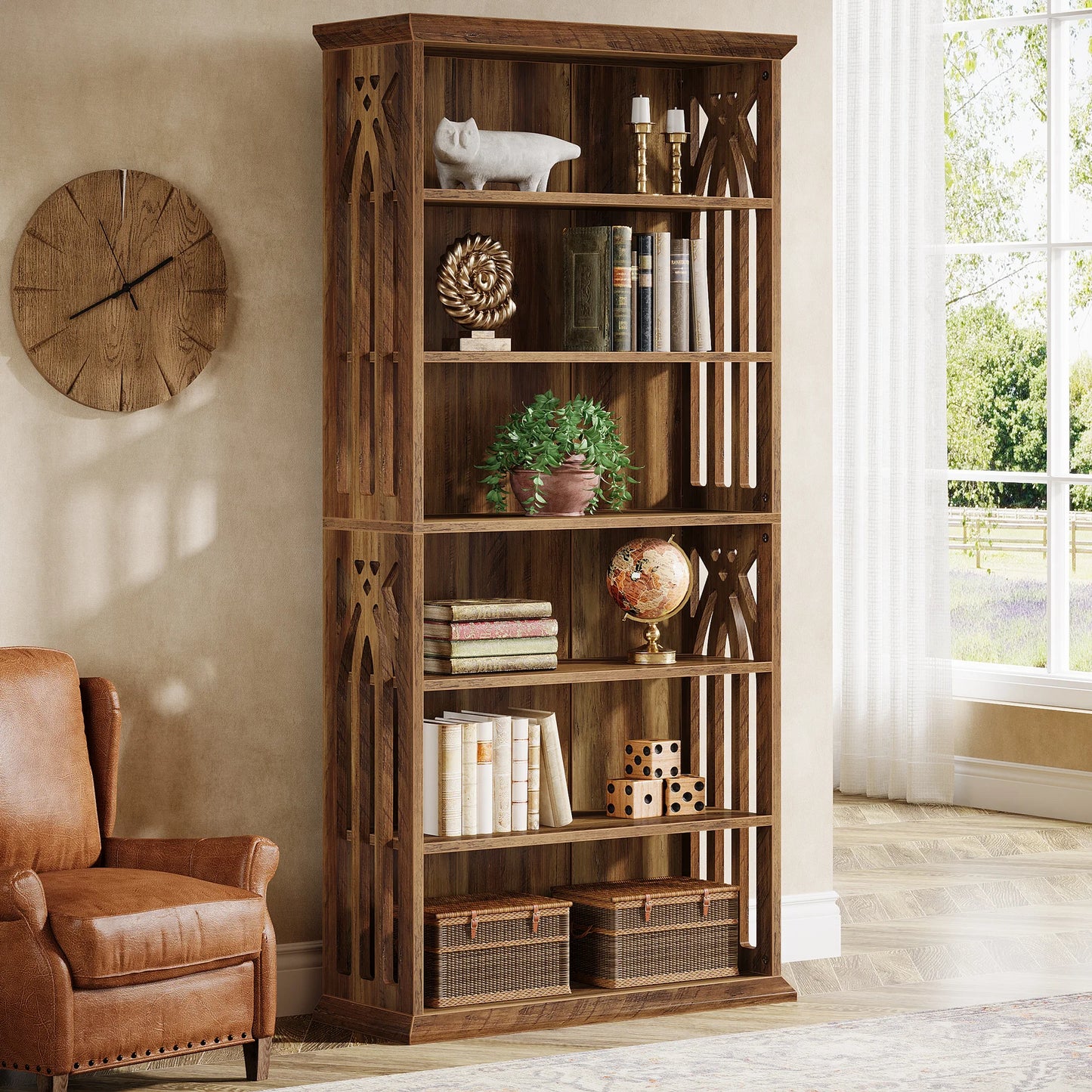 Tribesigns 6-Tier Bookshelf, 75-Inch Tall Bookcase, Large Bookshelves and Bookcases Freestanding Display Shelves, Wood Bookshelf