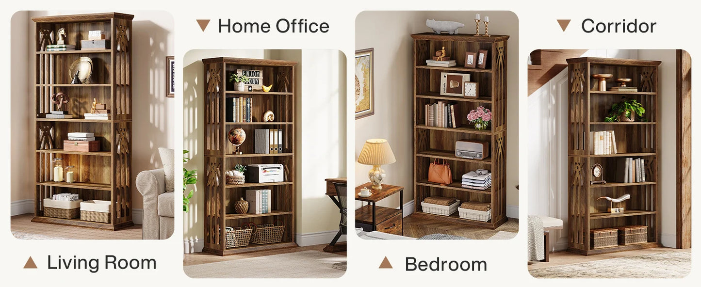 Tribesigns 6-Tier Bookshelf, 75-Inch Tall Bookcase, Large Bookshelves and Bookcases Freestanding Display Shelves, Wood Bookshelf