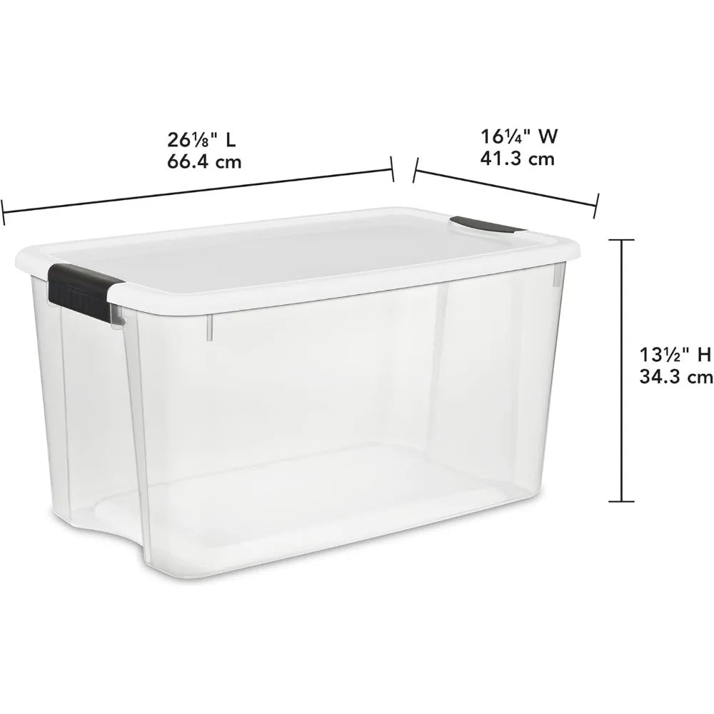 Sterilite 4 Pack Ultra Latching Box 70 Quart Clear Plastic Heavy - Duty Storage Bins with Lids for Closet Bathroom Office