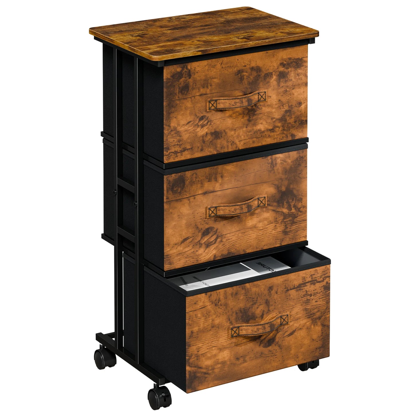 JHK 3 Drawers Dresser Storage Cabinet with Wheels Rolling Fabric Dresser Tower Storage Cabinet Organizer with Steel Frame for Closet Bedroom Entryway