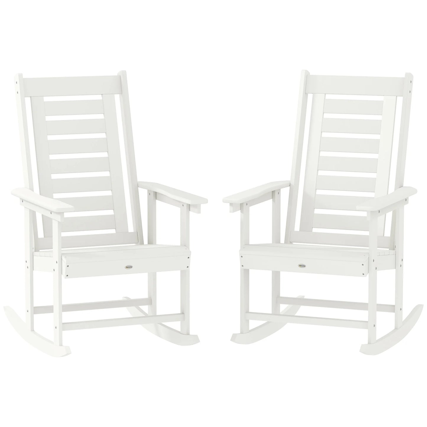 2 Outdoor Rocking Chairs, HDPE High Back Patio Rockers, White