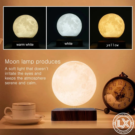 Levitating Moon Magnetic Floating Night Light, 3 Colors Temperature, Creative Table 3D LED Lamp with Wooden Base for Gift Office