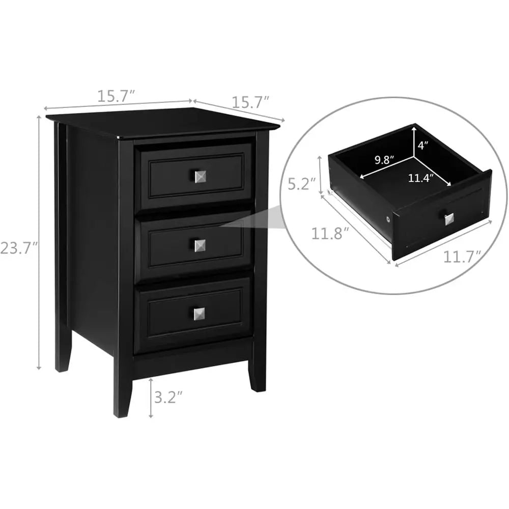 Upgraded 3 Drawers Night Stands for Bedrooms Set of 2, Wooden Black Nightstand Stylish, Modern Bed Side Table/Night Stand for Sm