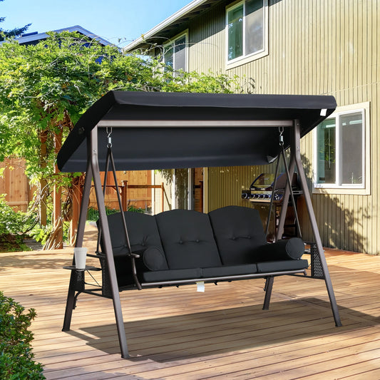 3-Person Outdoor Canopy Patio Cushioned Bench Patio Glider Swing Seat Steel
