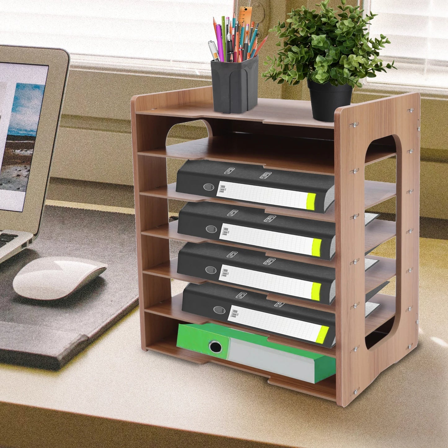 7Tier Widen Wood Office Paper Organizer for Desk Desktop File Holder Desk Letter Tray & A4 Paper Sorter 36*25*38.5cm