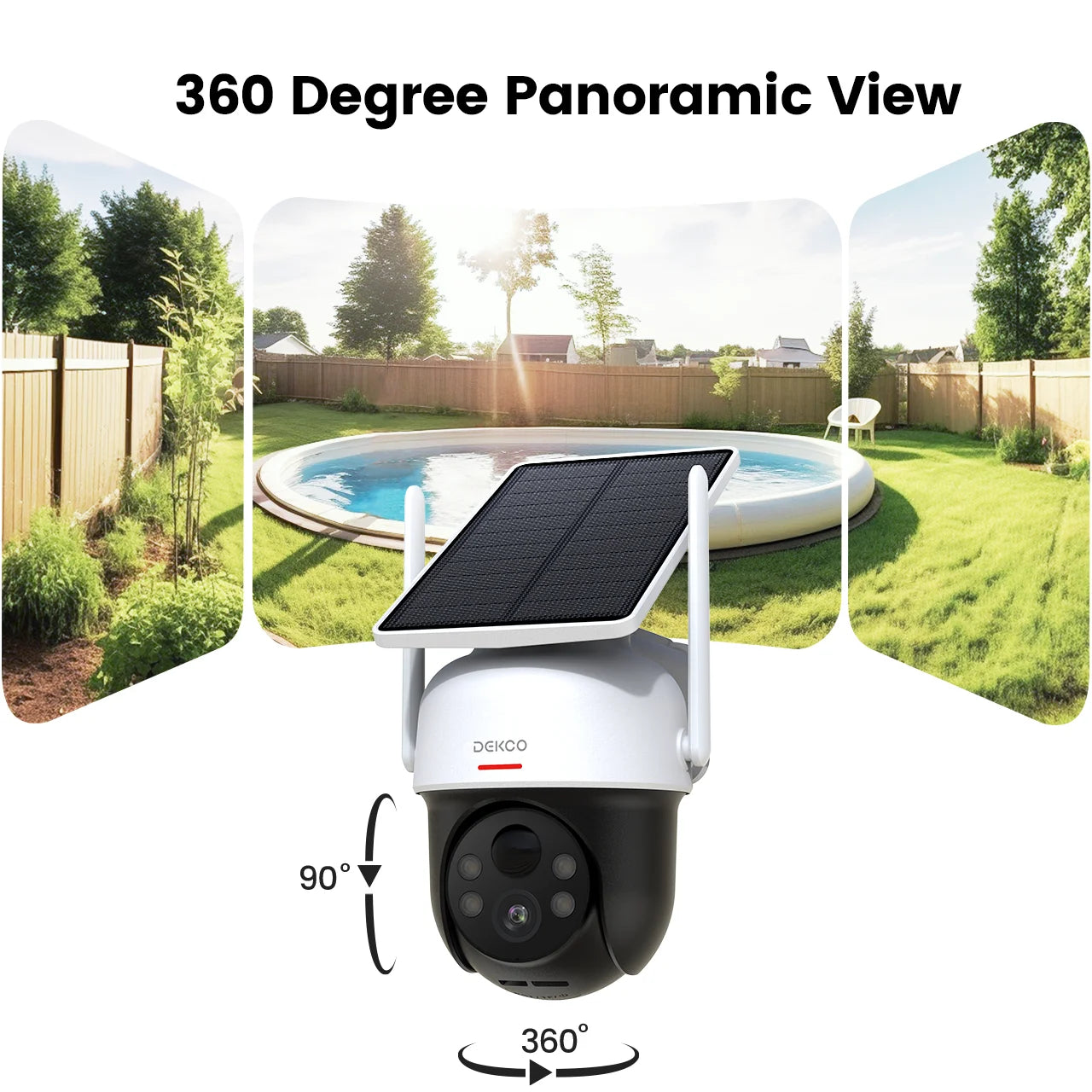 Dekco 3MP 100% Wire-Free Solar WiFi Camera 5000mAh Battery Two-way Audio Security Camera Wireless Solar Panel PTZ CCTV Camera
