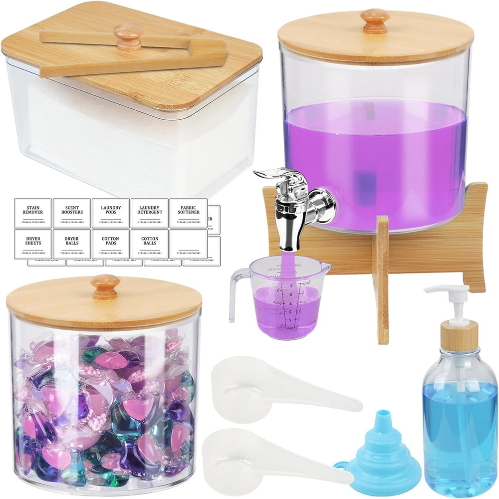 Laundry Pods Storage Container with Labels, Clear Acrylic Laundry Detergent Dispenser, Bathroom Laundry Powder Storage Box