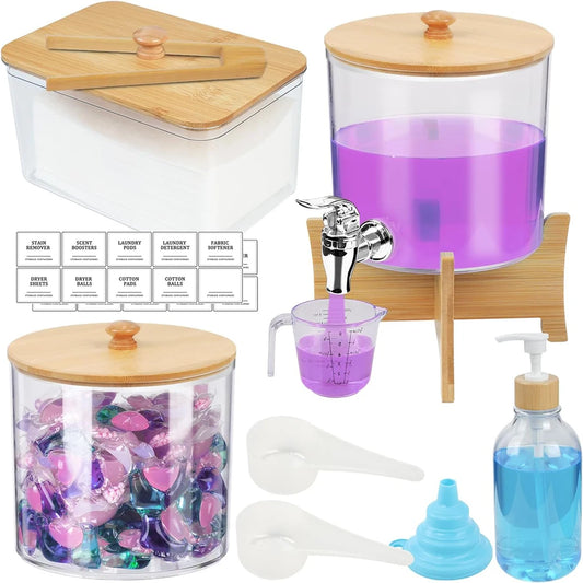 Laundry Pods Storage Container with Labels, Clear Acrylic Laundry Detergent Dispenser, Bathroom Laundry Powder Storage Box
