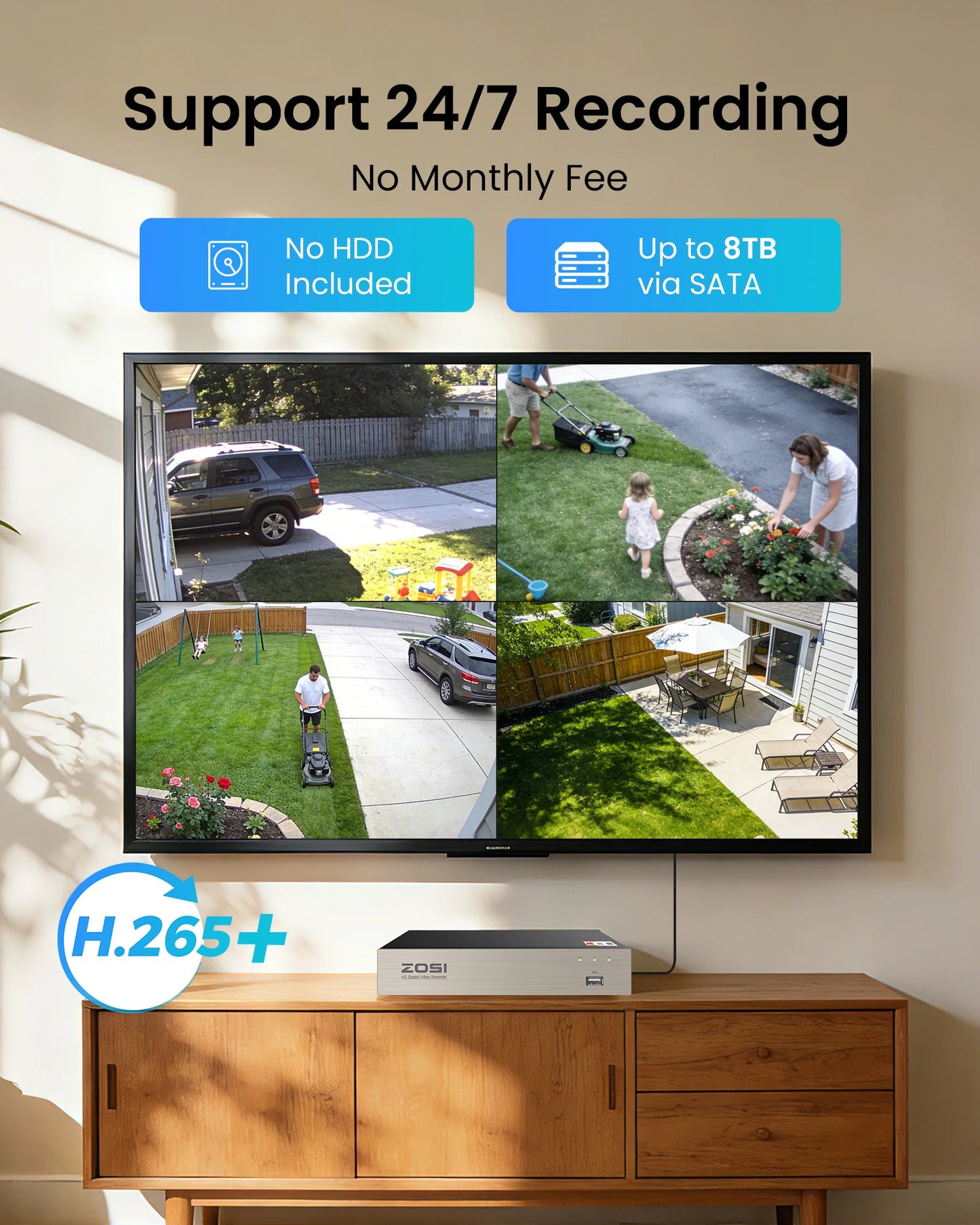 ZOSI 3K Lite Security Camera System AI Human Vehicle Detection 8CH HD TVI Video DVR Recorder 2MP 1080P CCTV Surveillance Camera