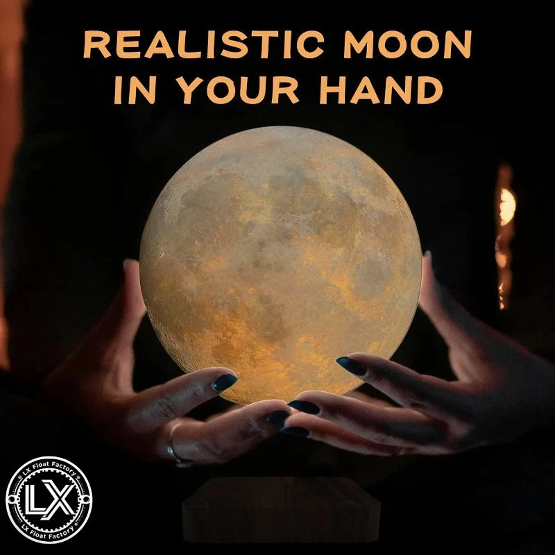 Levitating Moon Magnetic Floating Night Light, 3 Colors Temperature, Creative Table 3D LED Lamp with Wooden Base for Gift Office