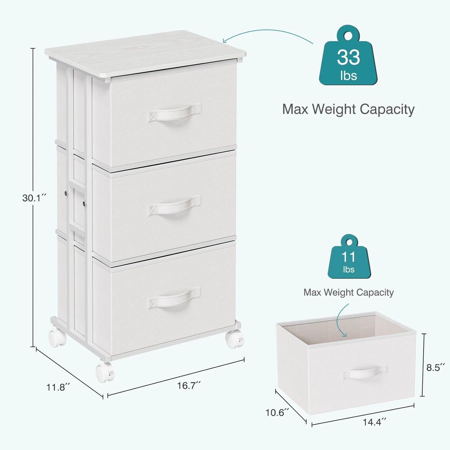 JHK 3 Drawers Dresser Storage Cabinet with Wheels Rolling Fabric Dresser Tower Storage Cabinet Organizer with Steel Frame for Closet Bedroom Entryway