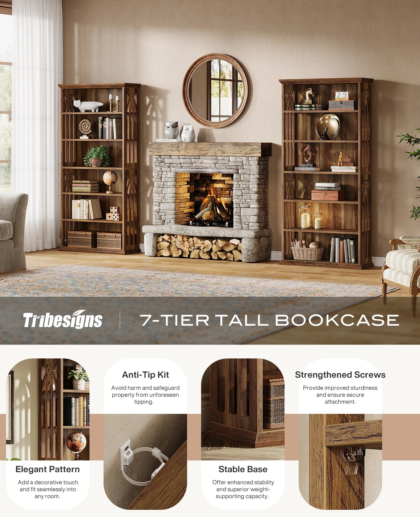 Tribesigns 6-Tier Bookshelf, 75-Inch Tall Bookcase, Large Bookshelves and Bookcases Freestanding Display Shelves, Wood Bookshelf