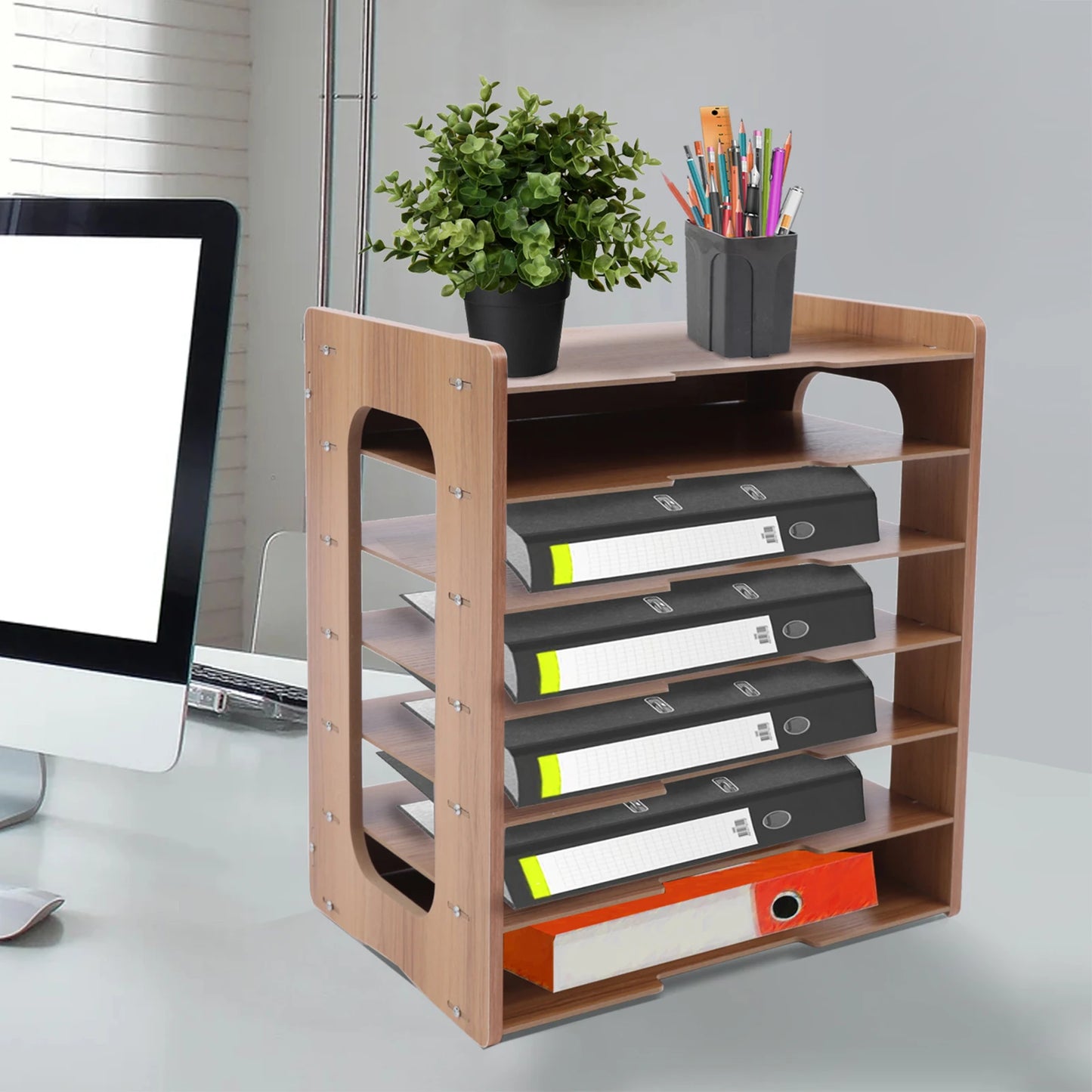 7Tier Widen Wood Office Paper Organizer for Desk Desktop File Holder Desk Letter Tray & A4 Paper Sorter 36*25*38.5cm