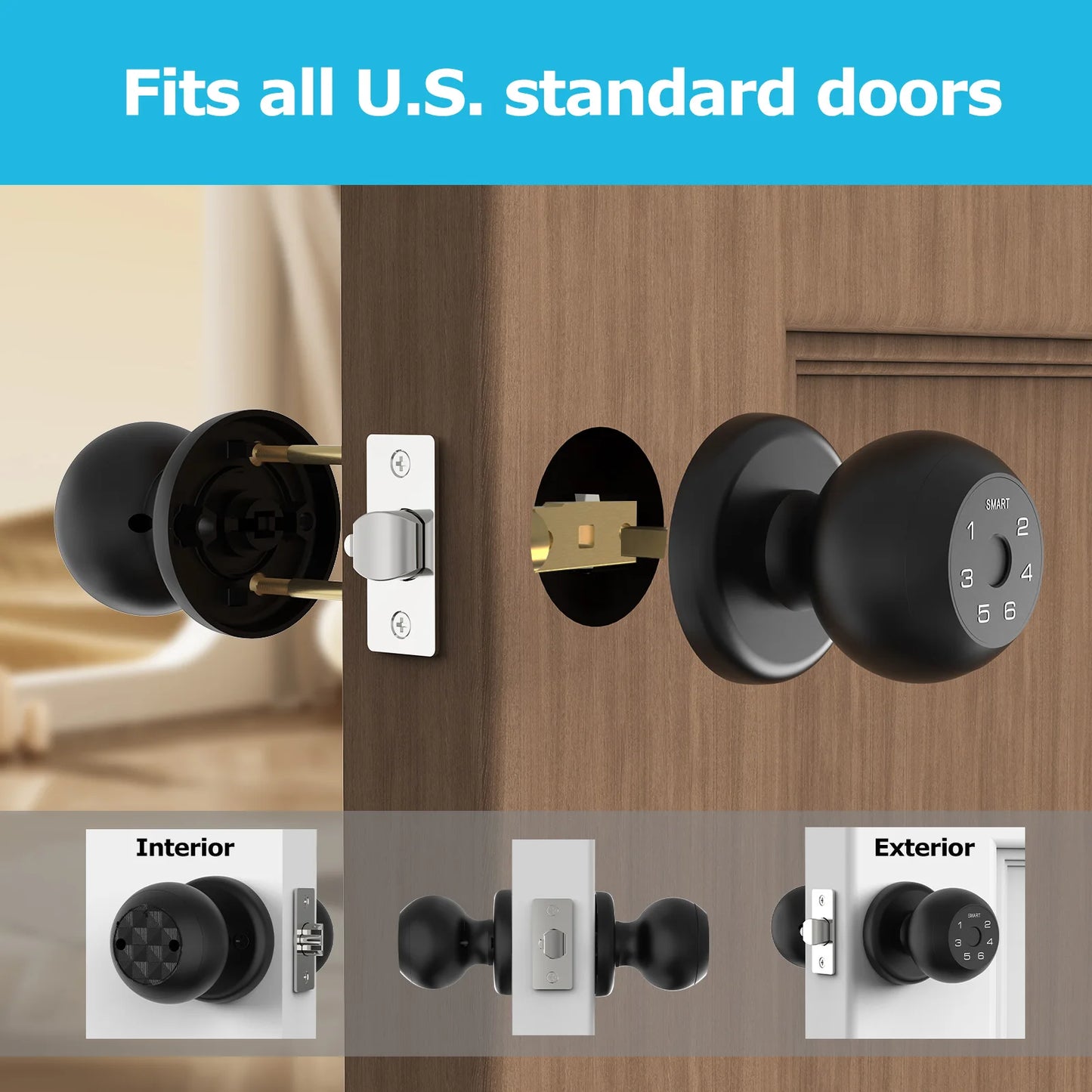 Viladepot Smart Lock Fingerprint, Passcode, App Control, Type-C Emergency Power, Indoor Door Lock