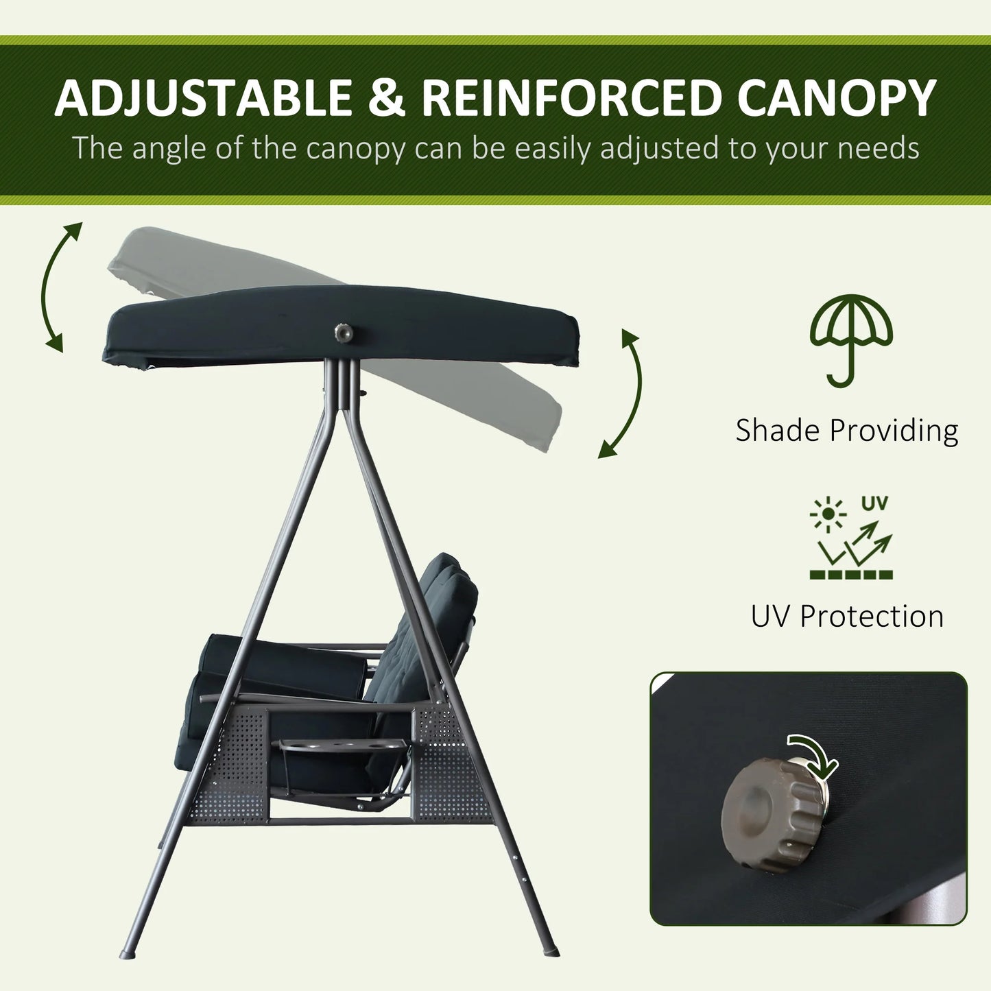 3-Person Outdoor Canopy Patio Cushioned Bench Patio Glider Swing Seat Steel
