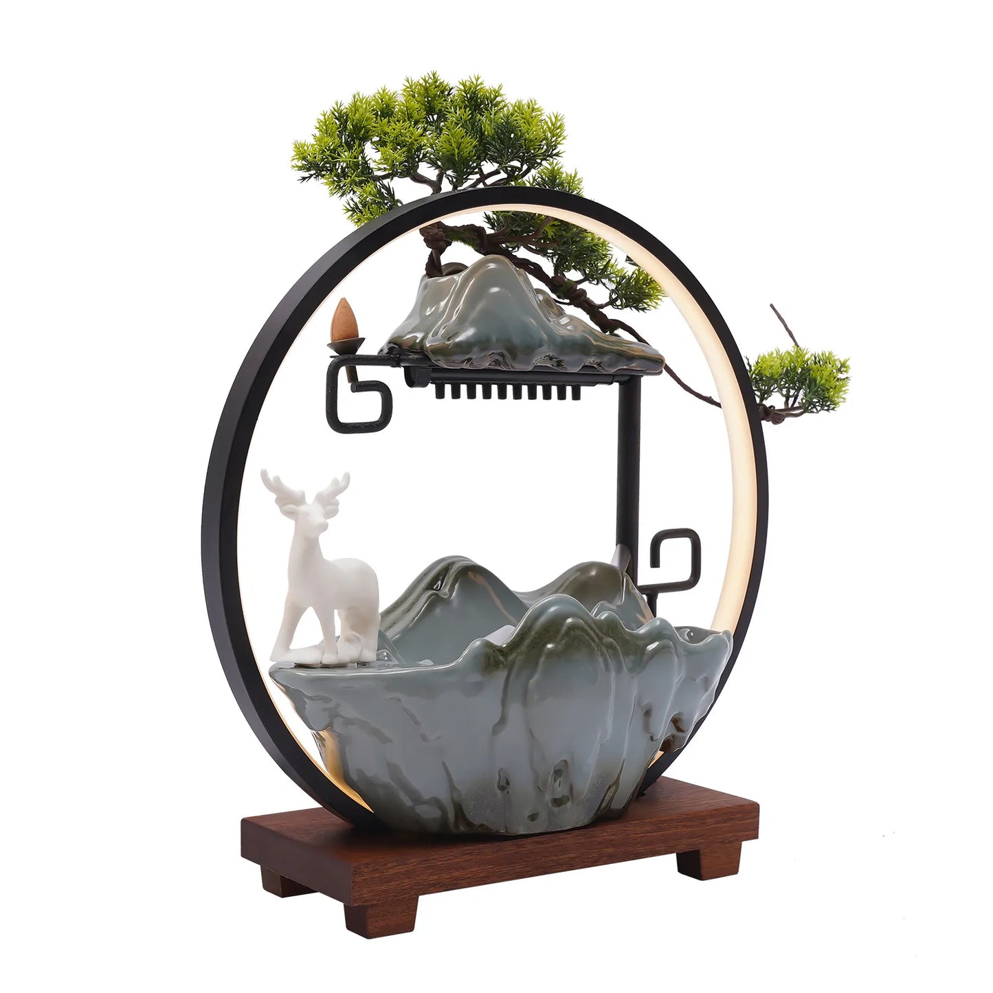Bymaocar Decorative Water Fountain Tabletop Fountain LED Light Mist Effect Indoor Fountain Simulated Landscape Bonsai Tree Home Office Desk Decor Zen Relaxation Gift