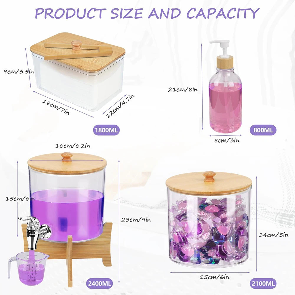 Laundry Pods Storage Container with Labels, Clear Acrylic Laundry Detergent Dispenser, Bathroom Laundry Powder Storage Box