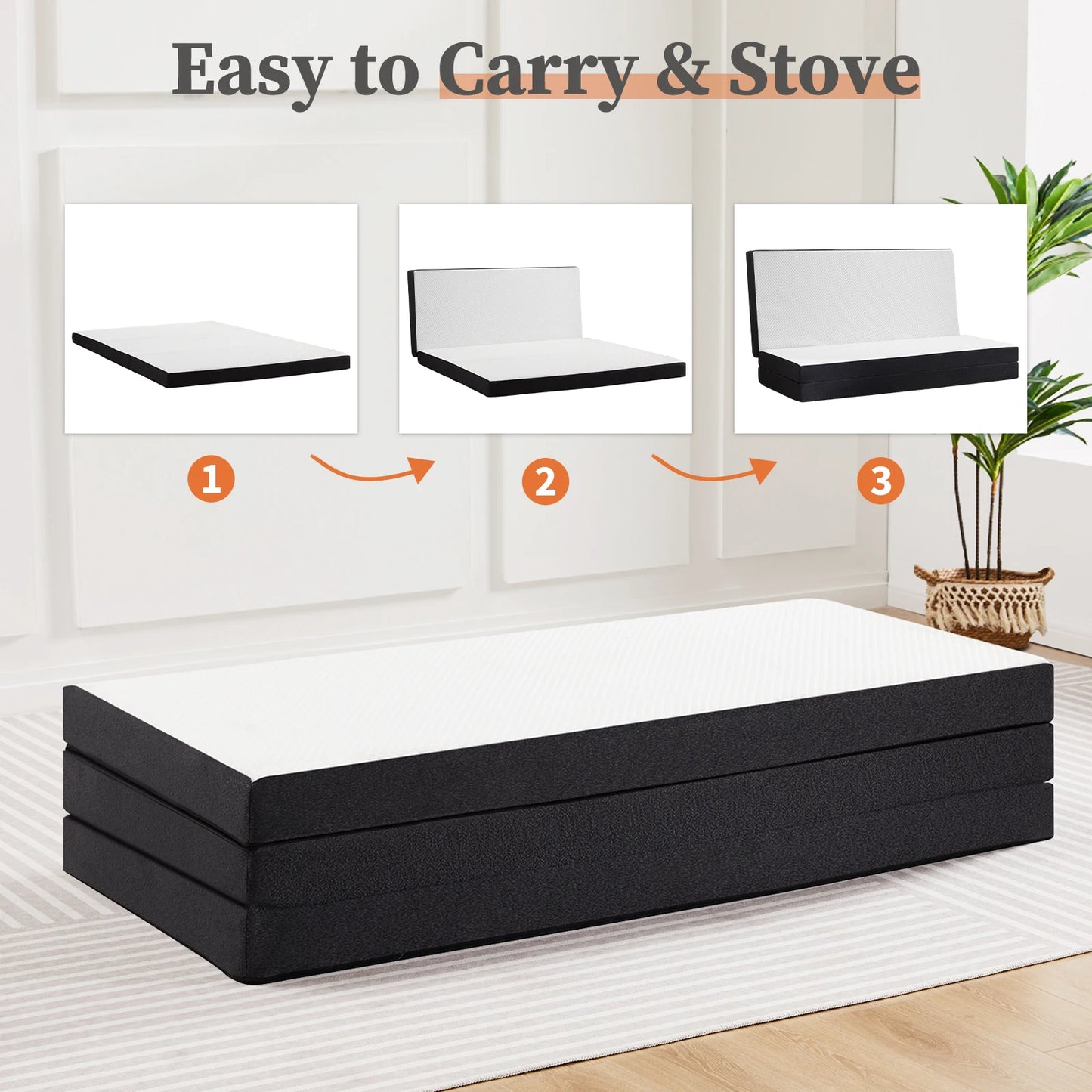 JHK Tri-Fold Memory Foam Mattress with Collapsible and Washable Cover Portable Floor Bed with CertiPUR-US Certified for Travel