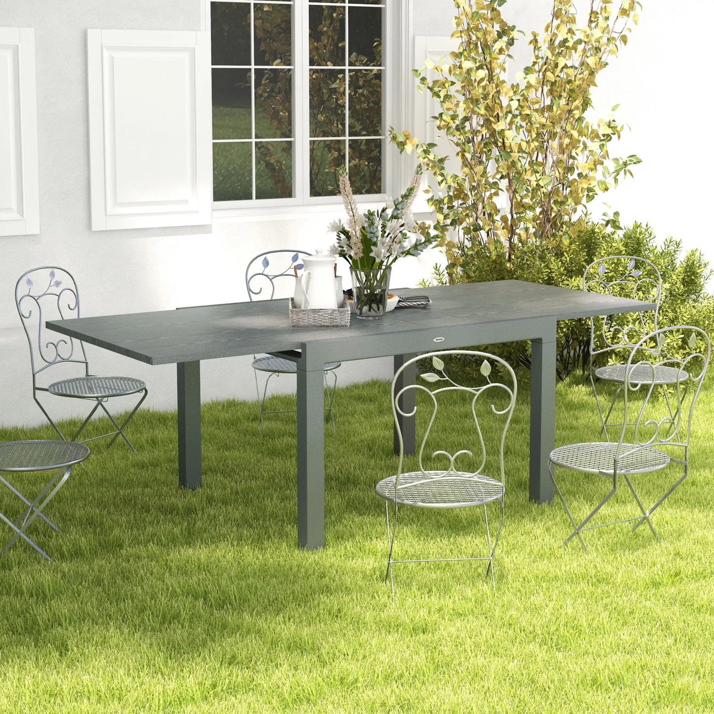 Extendable Patio Table for 6-8 People, Aluminum Frame Rectangular Outdoor Dining Table, for Backyard, Dark Gray