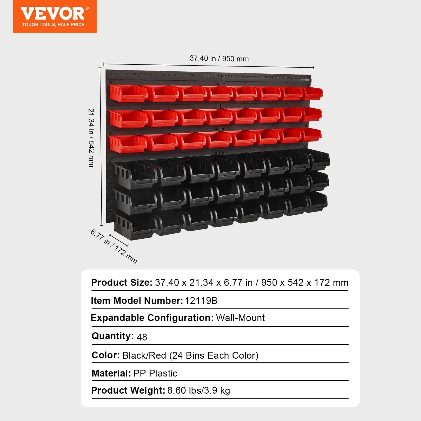 SucceBuy 48 pcs Parts Storage Bins Wall Mounted Garage Containers with Wall Panels Tool Organizer for Nuts Bolts Screws Nails