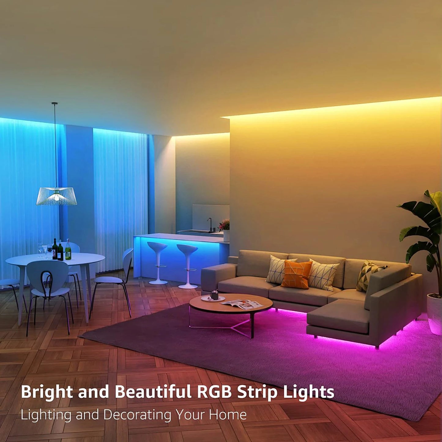 25/50/100/130/200FT RGB LED Smart Light Strip, App & 24-Key Remote Control, Music Sync, 24V, Multiple Modes for Living Room Bedroom Courtyard Party Halloween Christmas Decor
