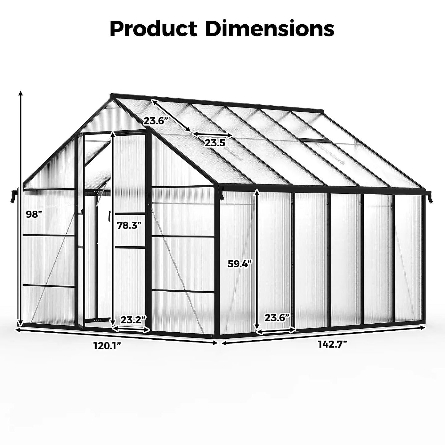 10x12 FT Greenhouse for Outdoors, Polycarbonate Greenhouse with Roof Vent, Enhanced Aluminum Large Walk-in Green House, Custom