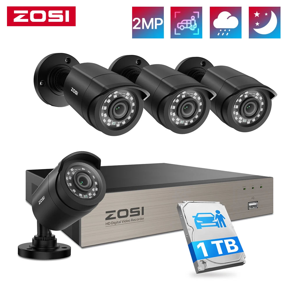 ZOSI 3K Lite Security Camera System AI Human Vehicle Detection 8CH HD TVI Video DVR Recorder 2MP 1080P CCTV Surveillance Camera
